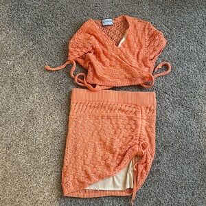 Runaway Orange Matching Set Mini Skirt and Wrap Tie Top